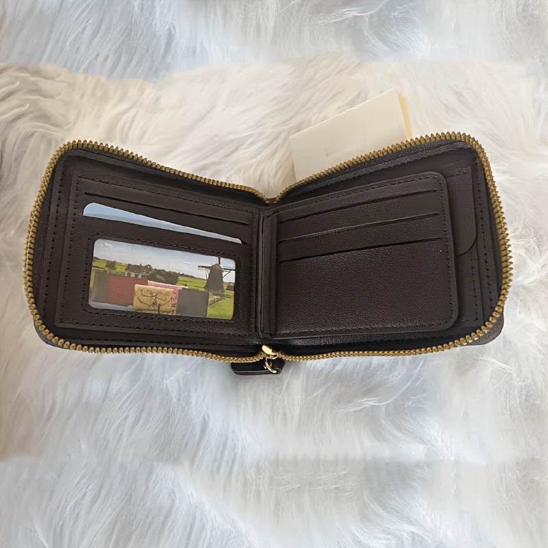 Compact Men's PU Wallet with Zip and Snap Button