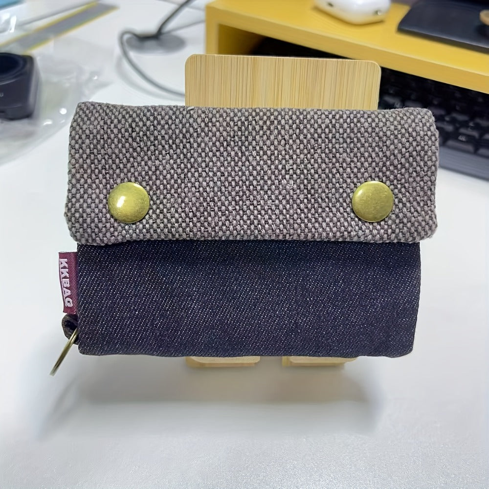 Compact Men's Wallet in Fabric with Snap Closure and Key Ring Image