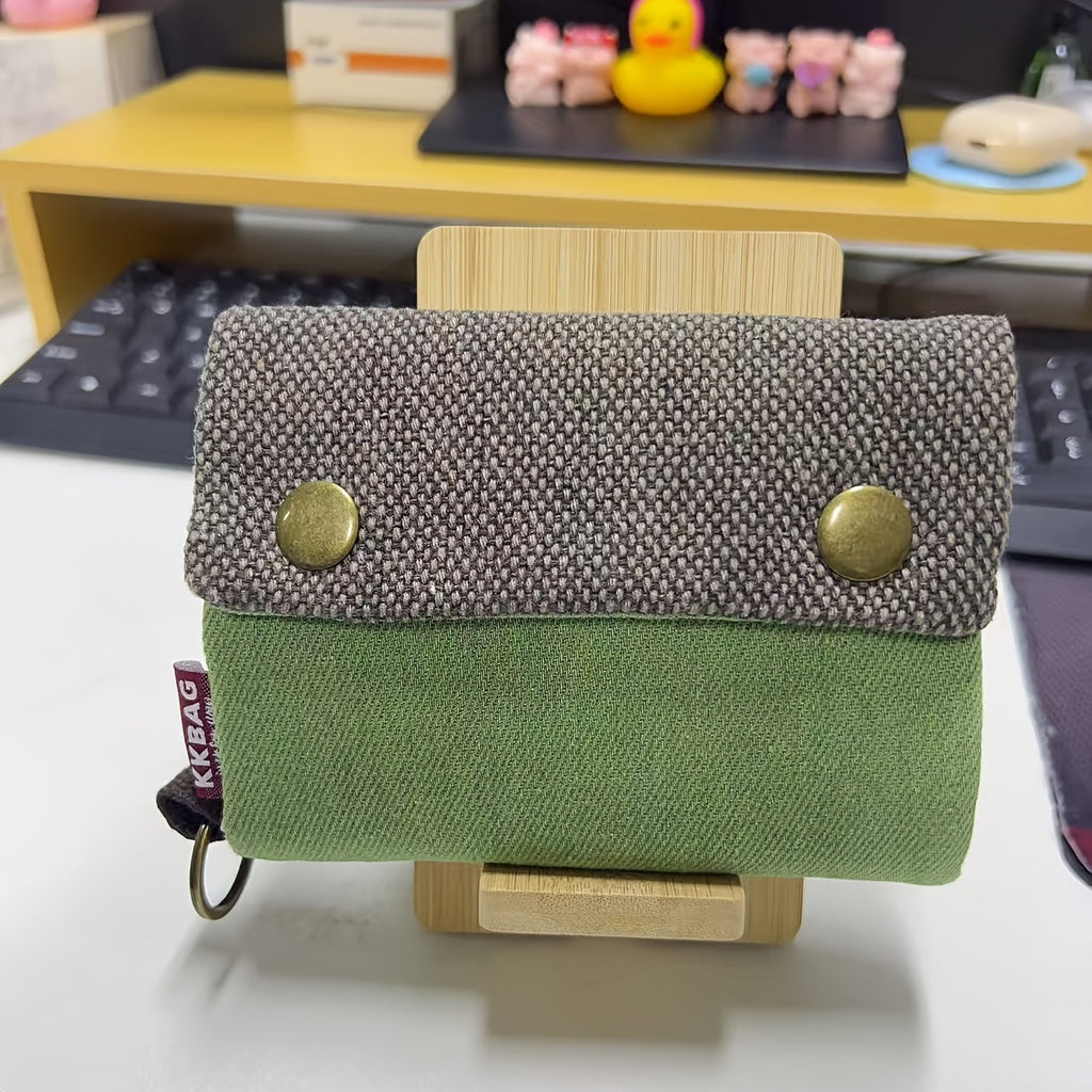 Compact Men's Wallet in Fabric with Snap Closure and Key Ring