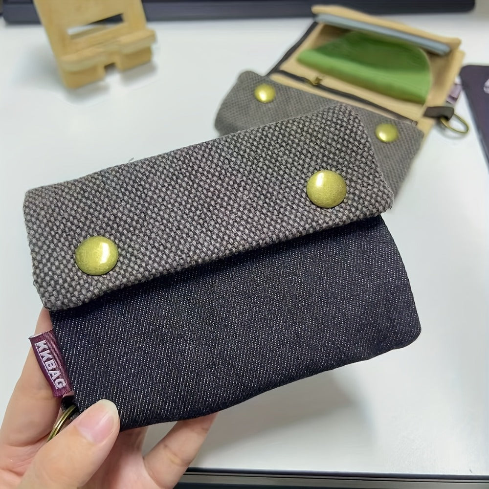 Compact Men's Wallet in Fabric with Snap Closure and Key Ring