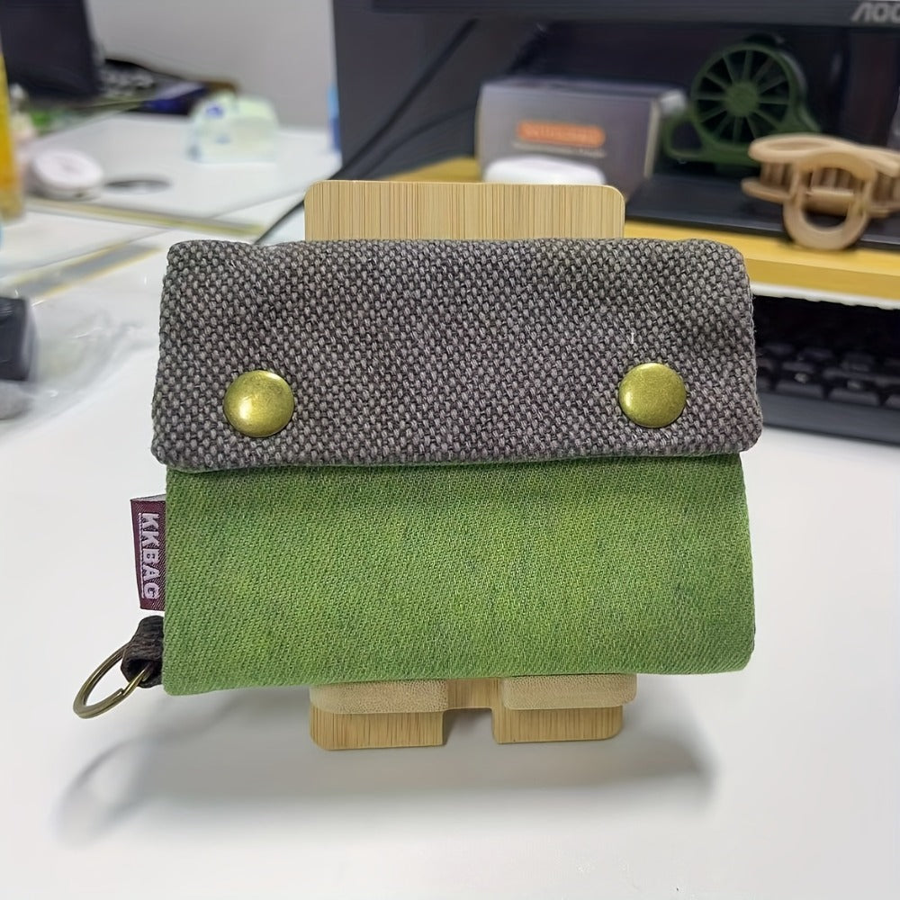 Compact Men's Wallet in Fabric with Snap Closure and Key Ring