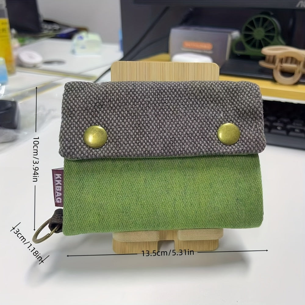 Compact Men's Wallet in Fabric with Snap Closure and Key Ring