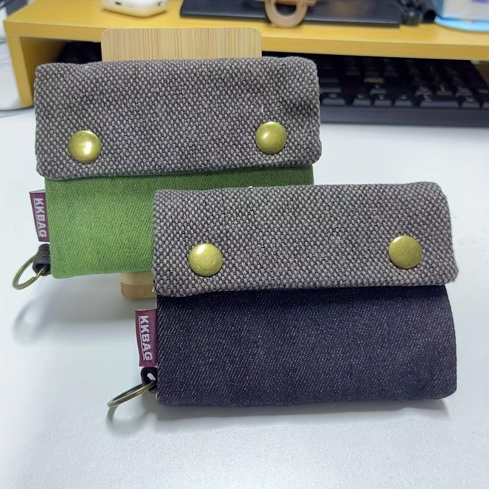 Compact Men's Wallet in Fabric with Snap Closure and Key Ring