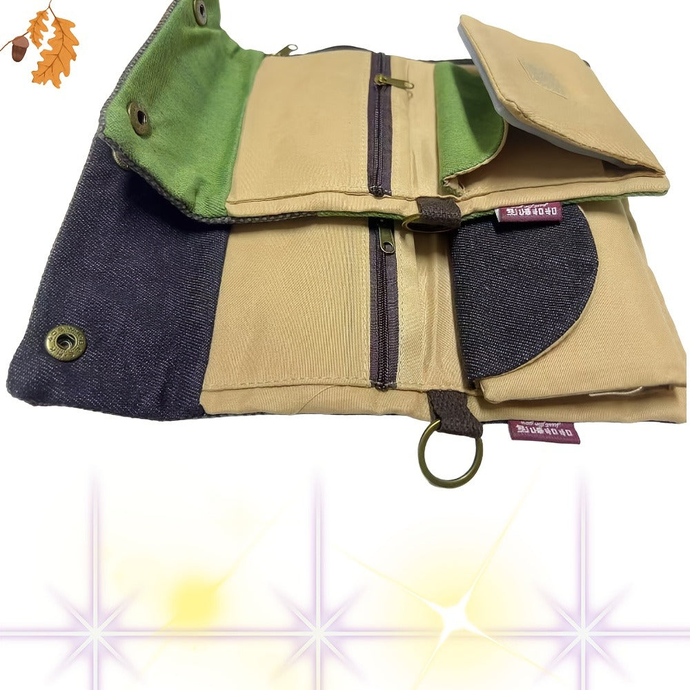 Compact Men's Wallet in Fabric with Snap Closure and Key Ring