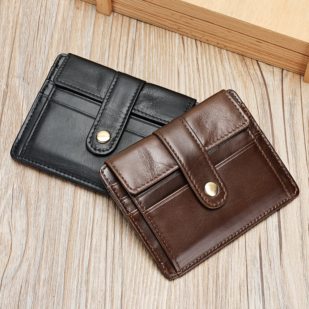 Compact Leather Wallet for Men with Snap Closure