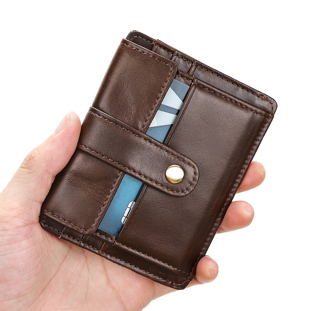 Compact Leather Wallet for Men with Snap Closure