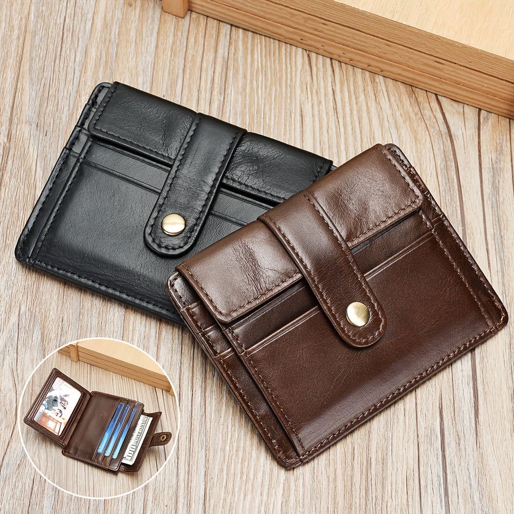 Compact Leather Wallet for Men with Snap Closure