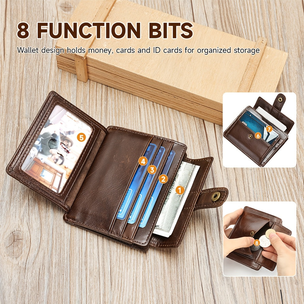 Compact Leather Wallet for Men with Snap Closure
