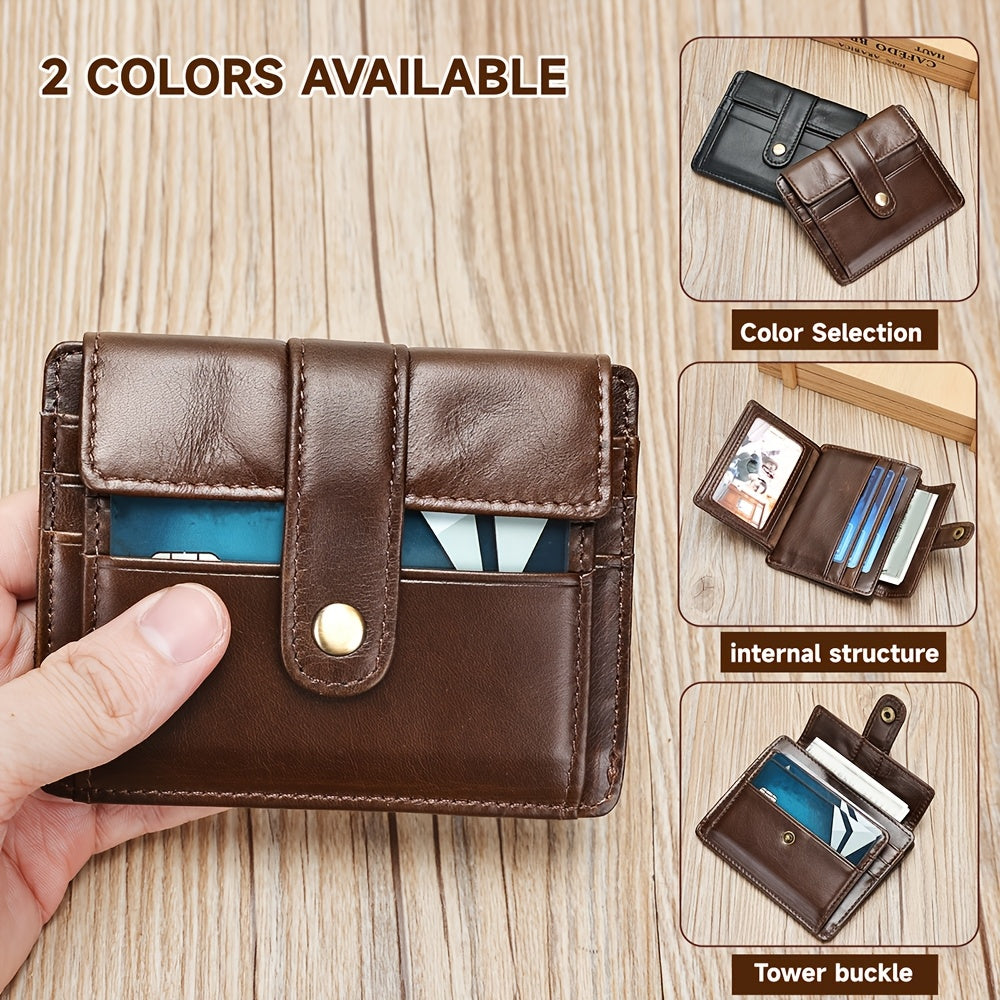 Compact Leather Wallet for Men with Snap Closure