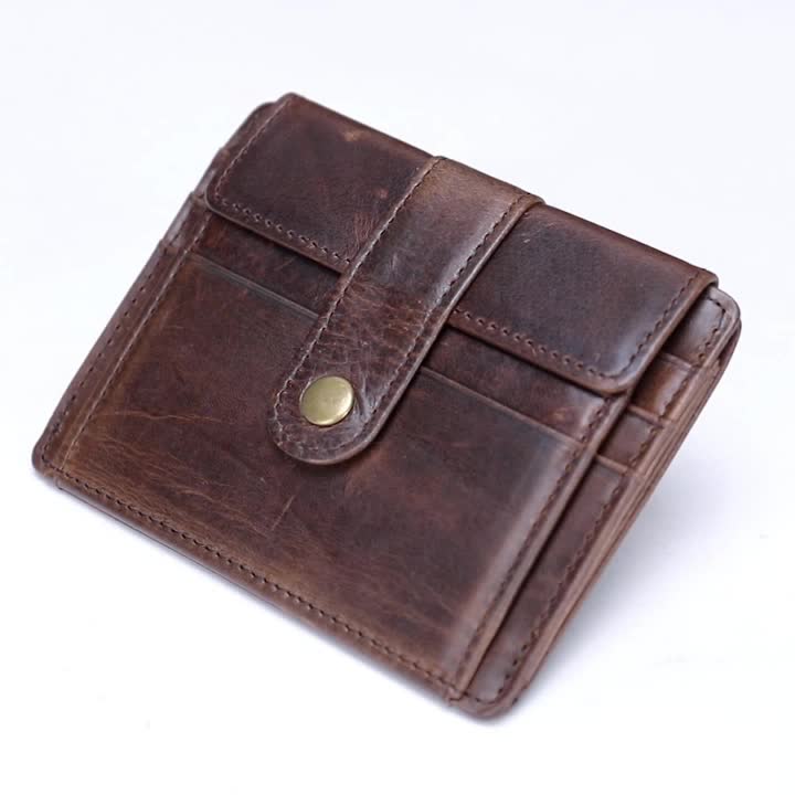 Compact Leather Wallet for Men with Snap Closure