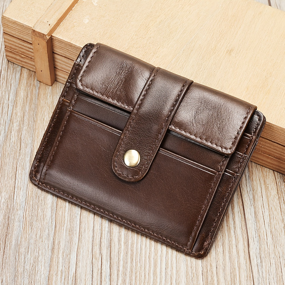 Compact Leather Wallet for Men with Snap Closure Image