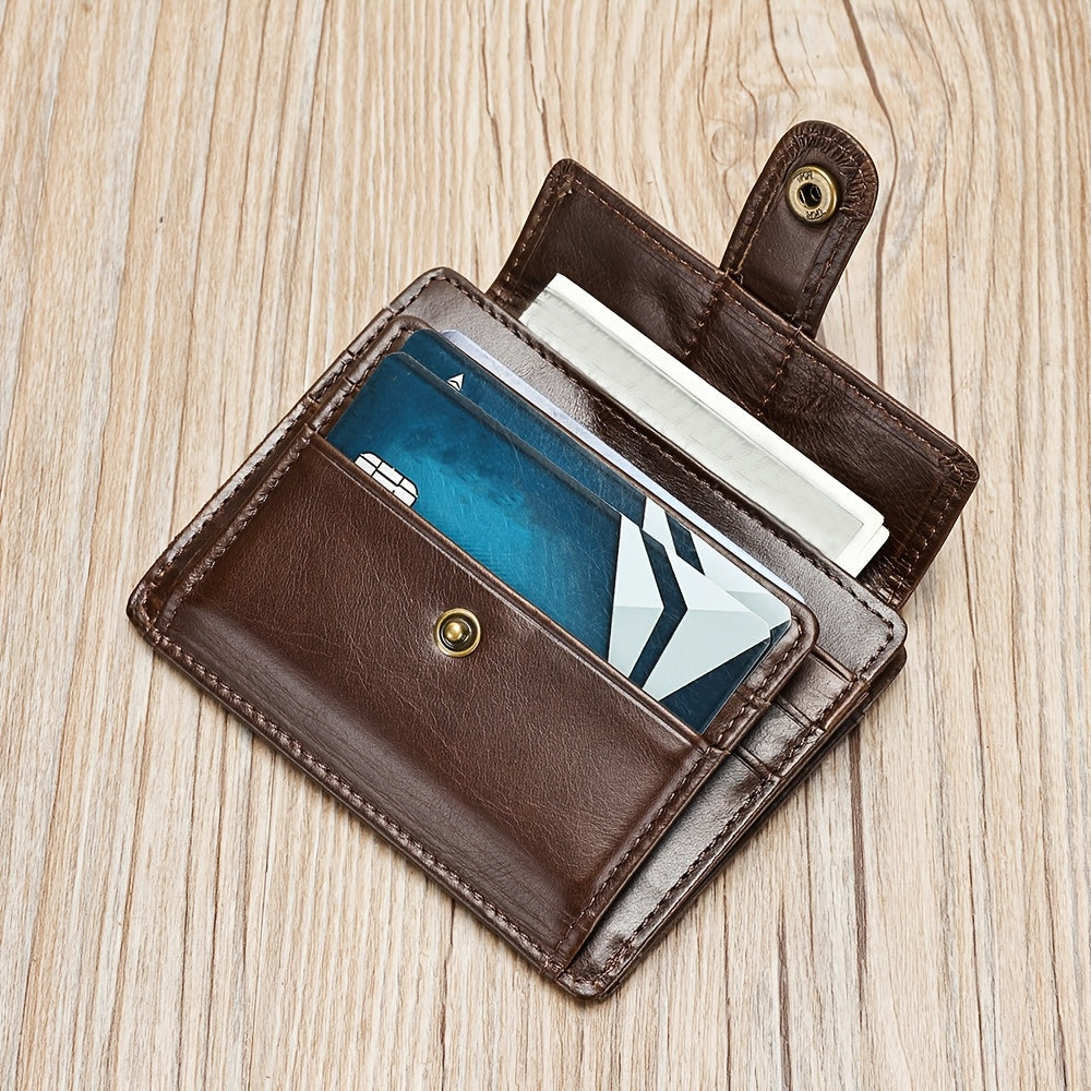 Compact Leather Wallet for Men with Snap Closure
