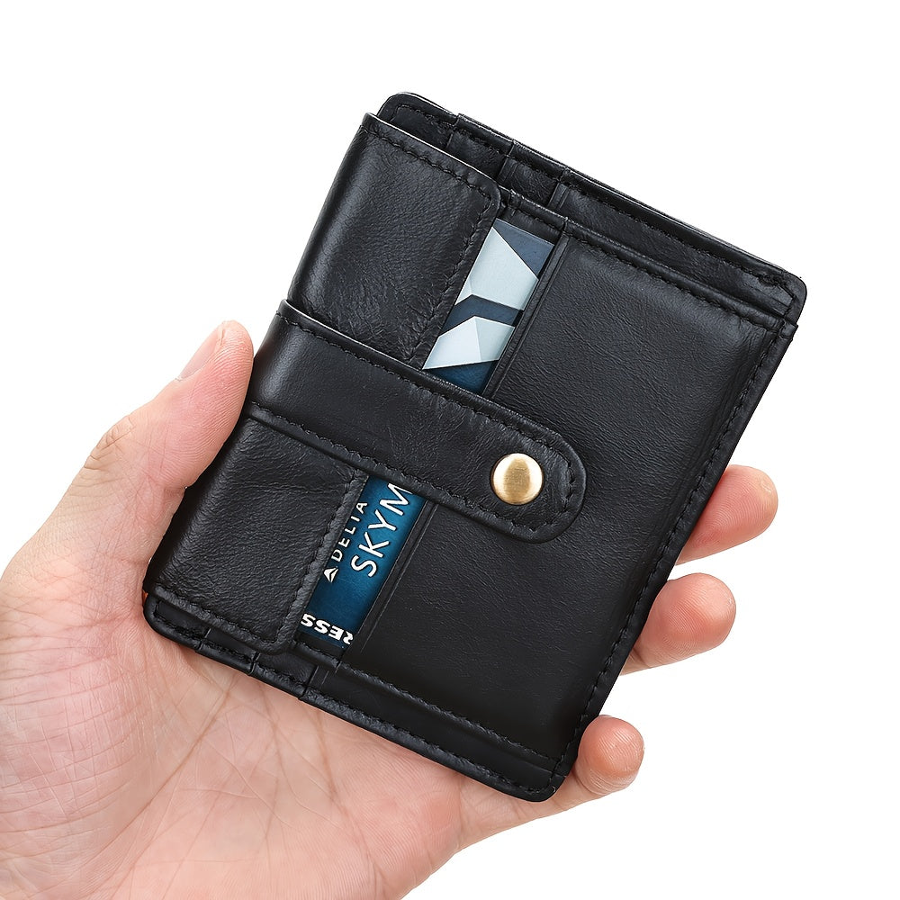 Compact Leather Wallet for Men with Snap Closure