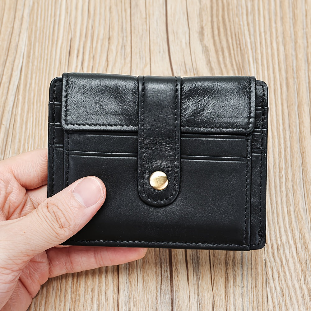 Compact Leather Wallet for Men with Snap Closure