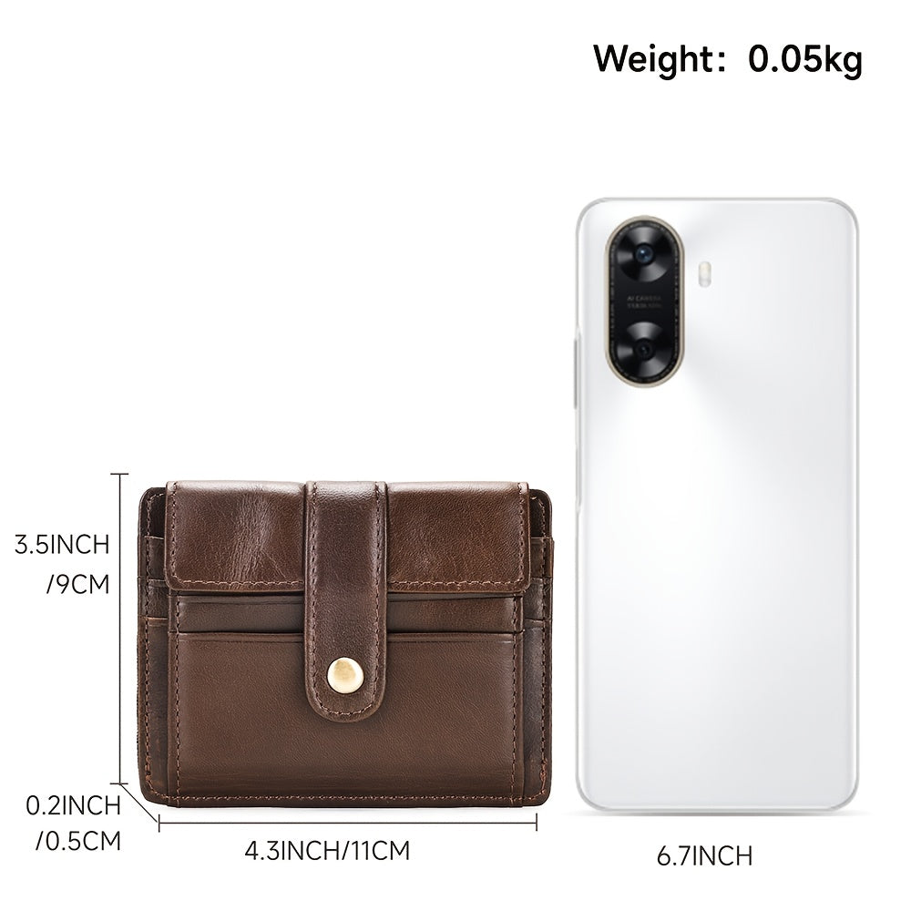 Compact Leather Wallet for Men with Snap Closure