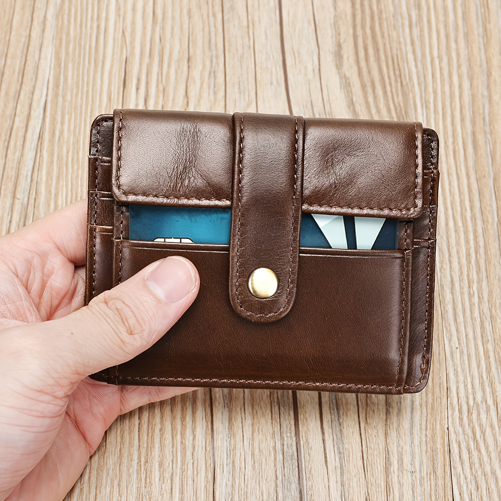 Compact Leather Wallet for Men with Snap Closure