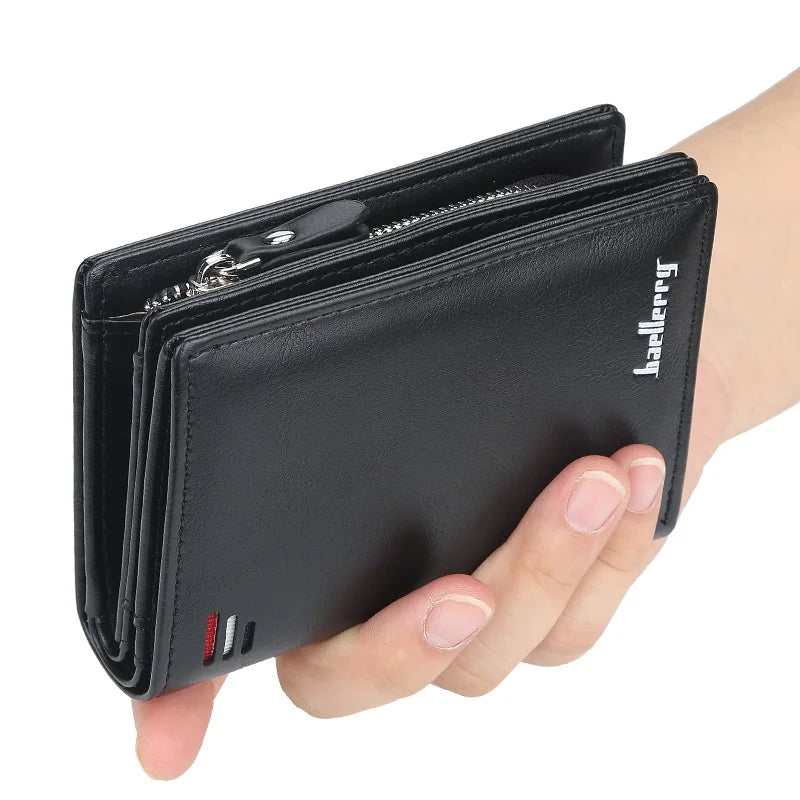 Compact PU Men's Wallet with Zip, Button, and Large Storage Capacity