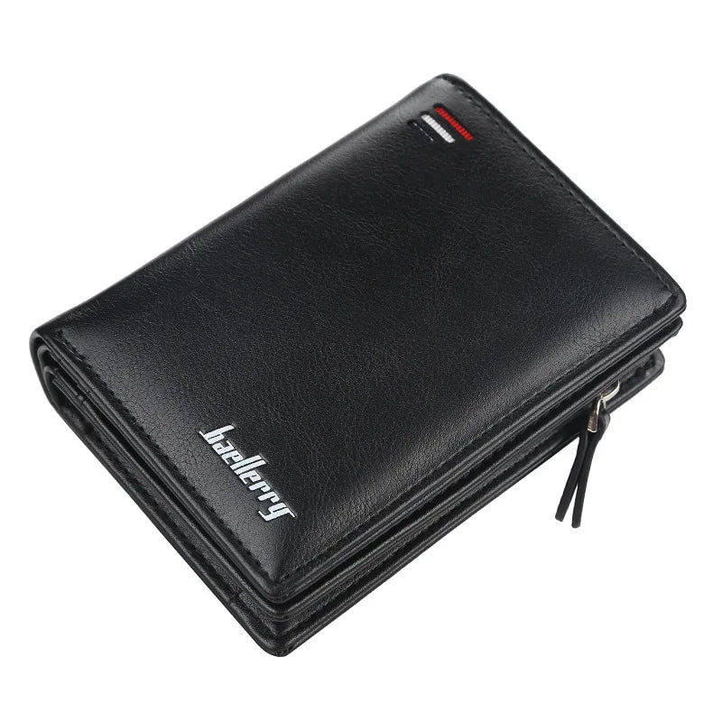 Compact PU Men's Wallet with Zip, Button, and Large Storage Capacity