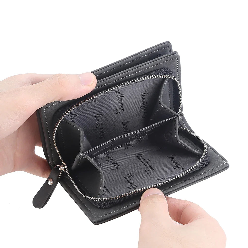 Compact PU Men's Wallet with Zip, Button, and Large Storage Capacity