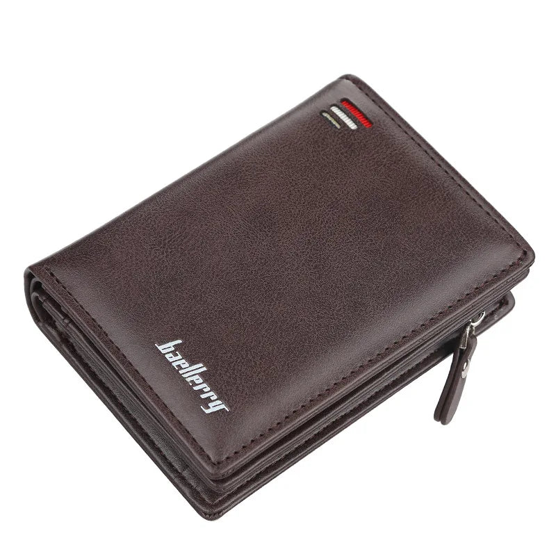 Compact PU Men's Wallet with Zip, Button, and Large Storage Capacity