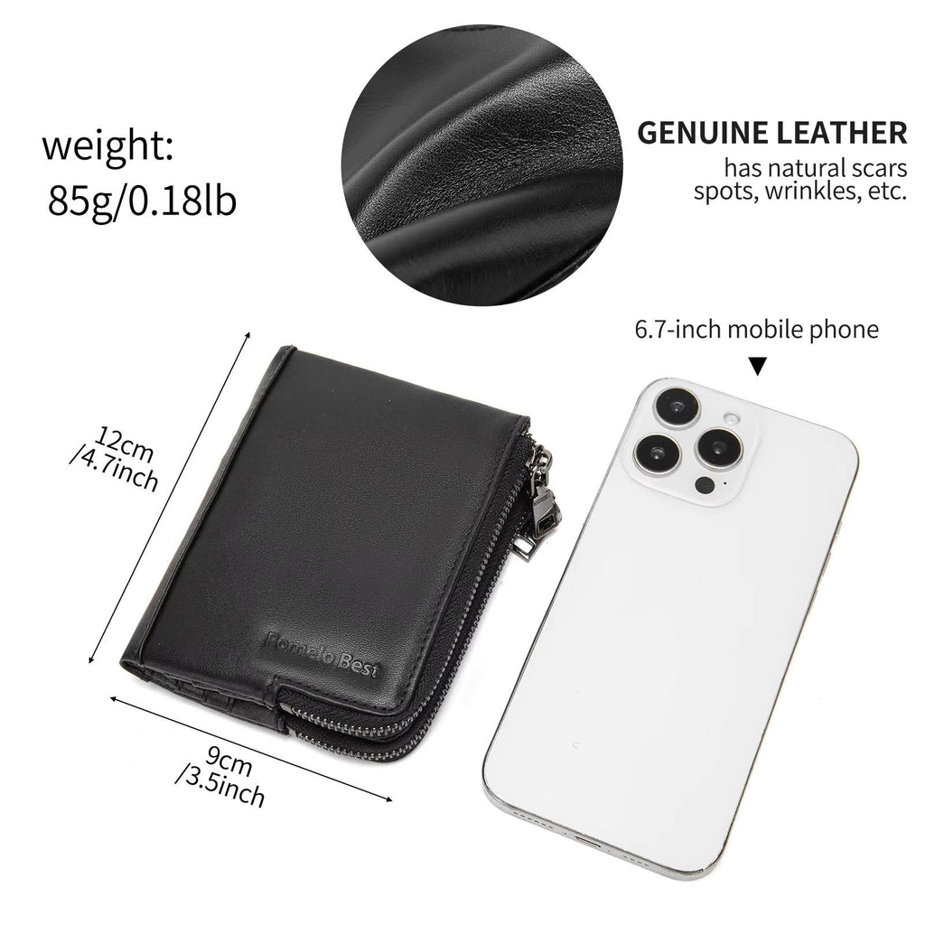 Compact Zippered Men's Wallet in Genuine Leather 85 Grams