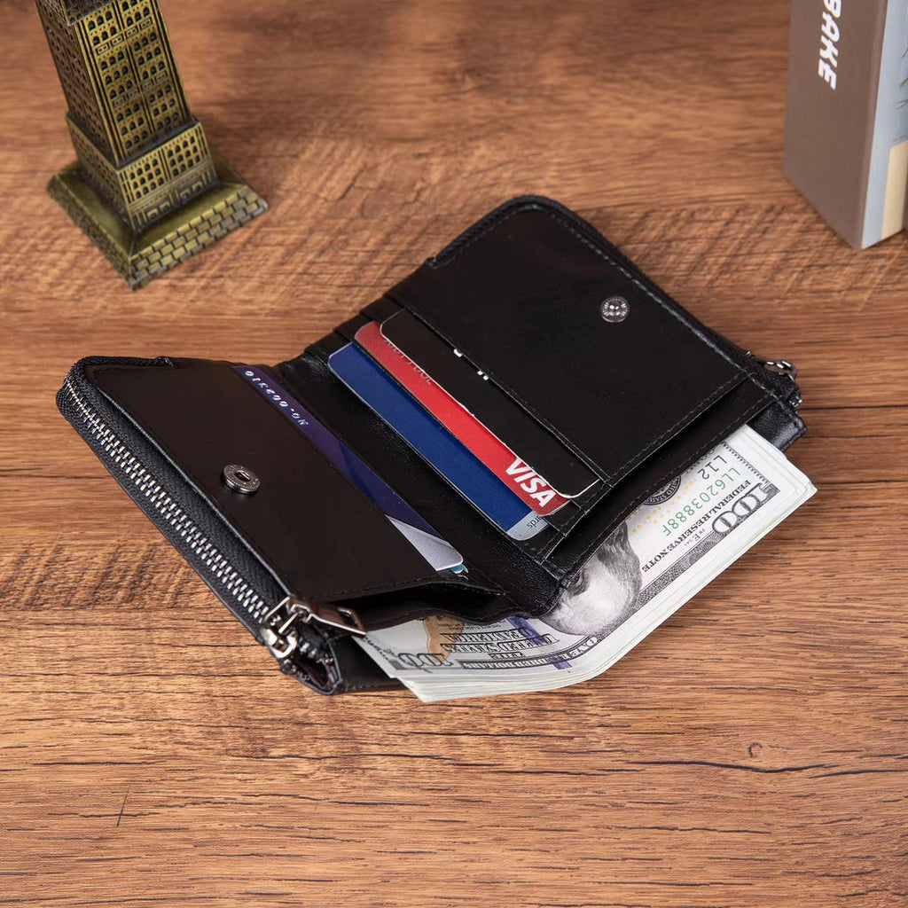 Compact Zippered Men's Wallet in Genuine Leather 85 Grams