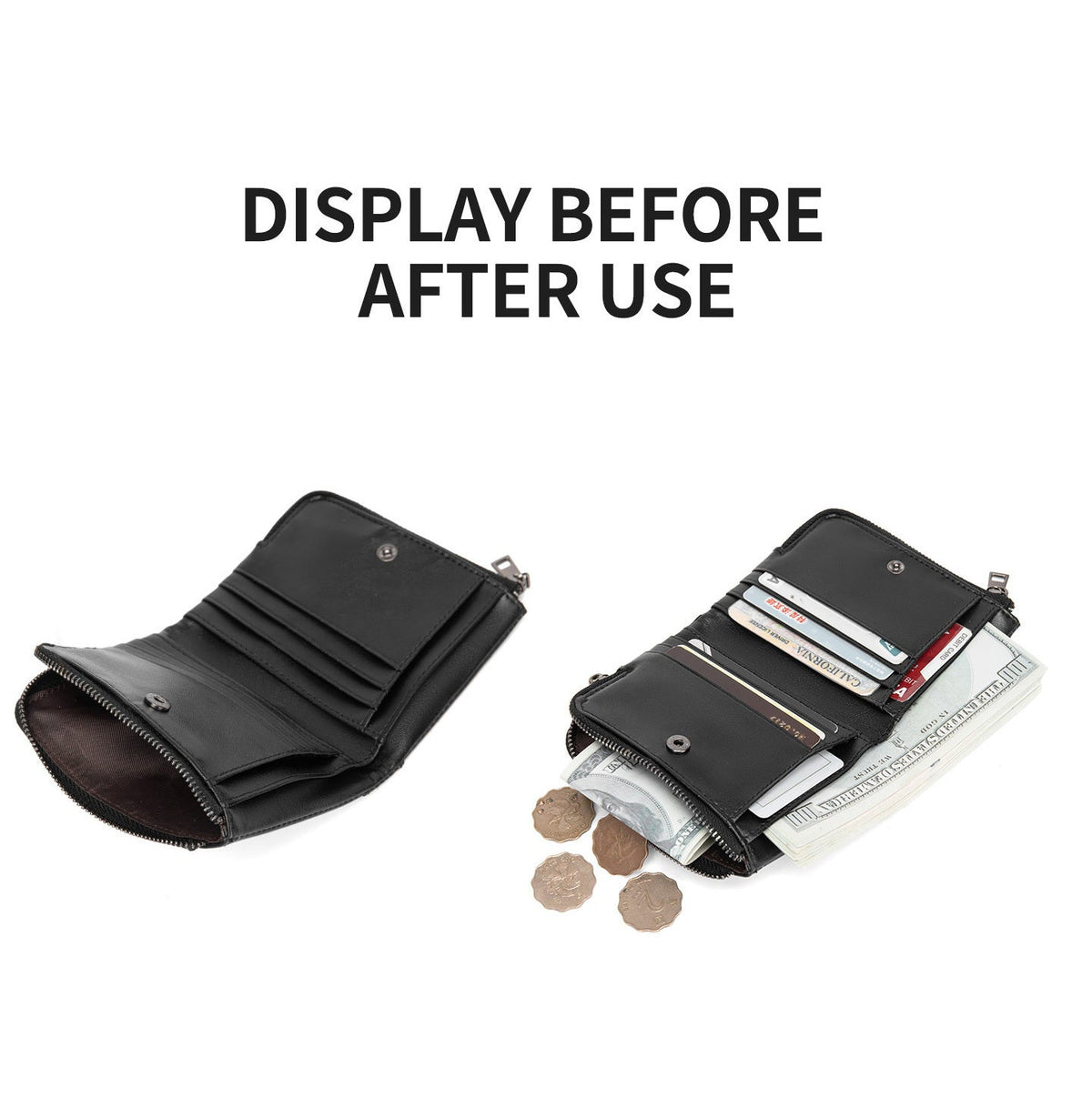 Compact Zippered Men's Wallet in Genuine Leather 85 Grams