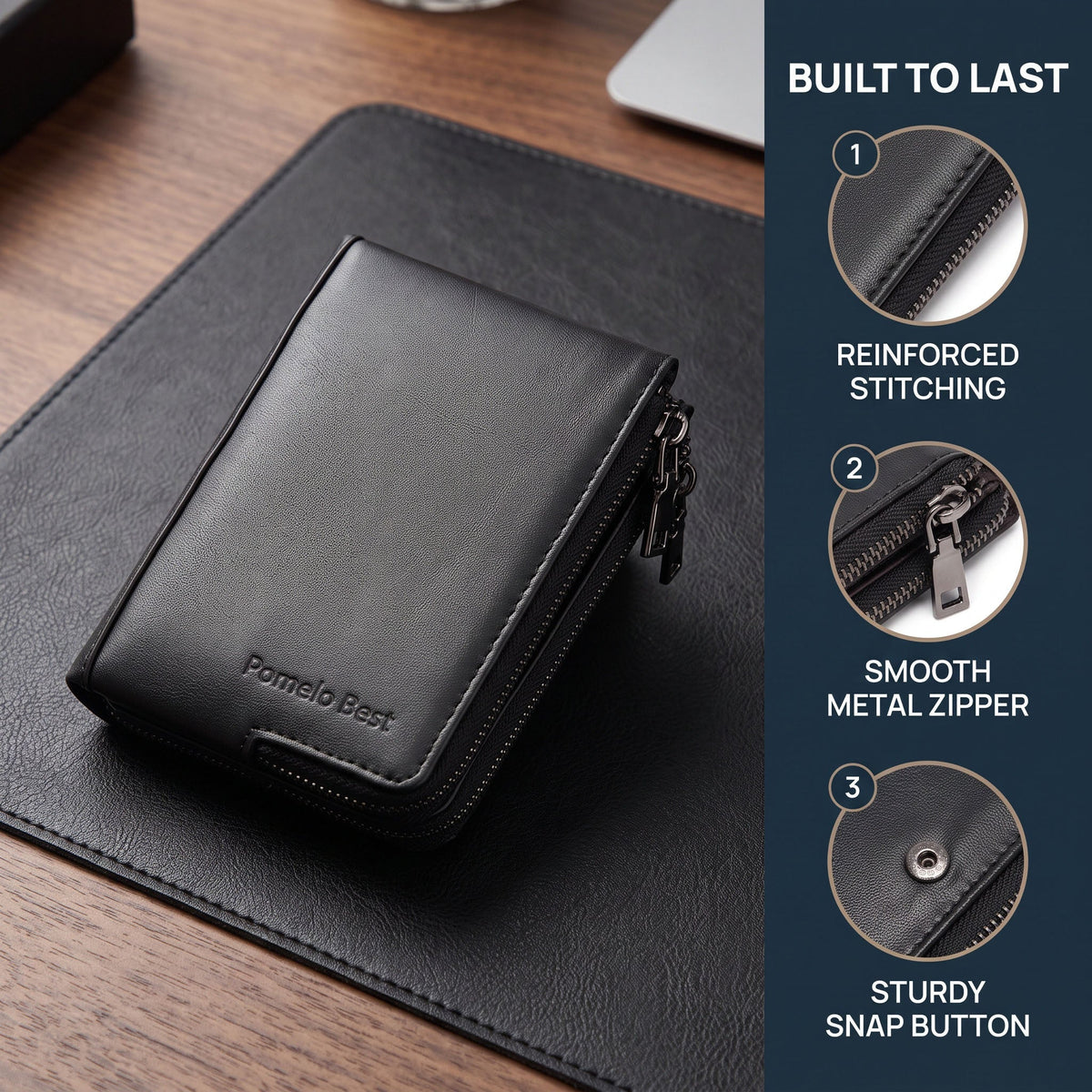 Compact Zippered Men's Wallet in Genuine Leather 85 Grams