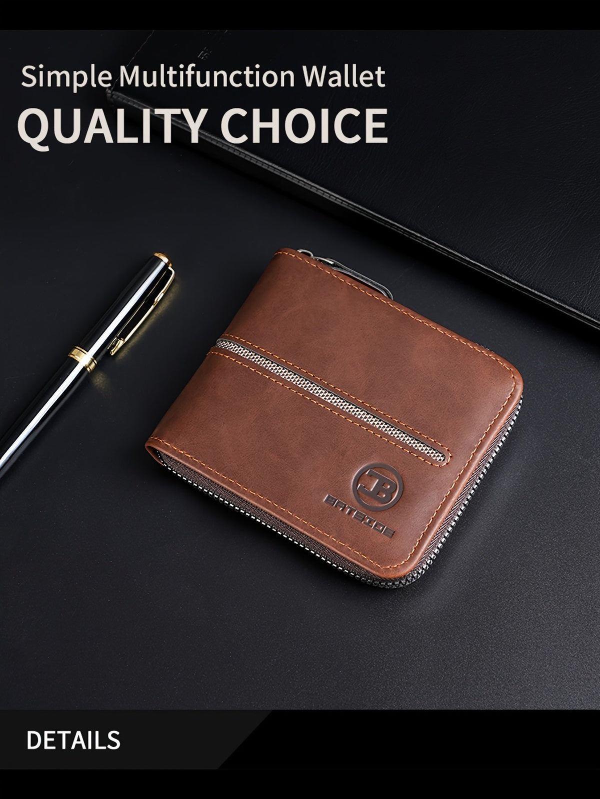Compact Zippered Wallet for Men, 12 x 10 cm