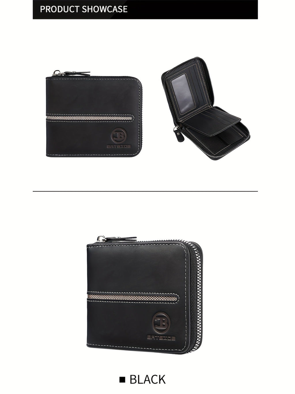 Compact Zippered Wallet for Men, 12 x 10 cm