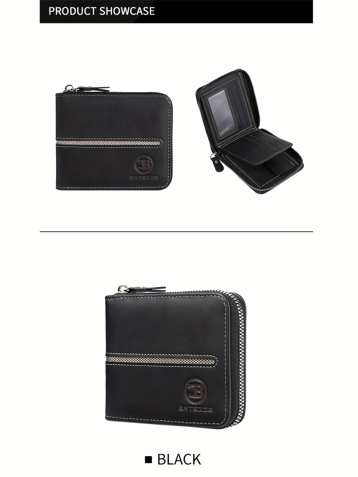 Compact Zippered Wallet for Men, 12 x 10 cm