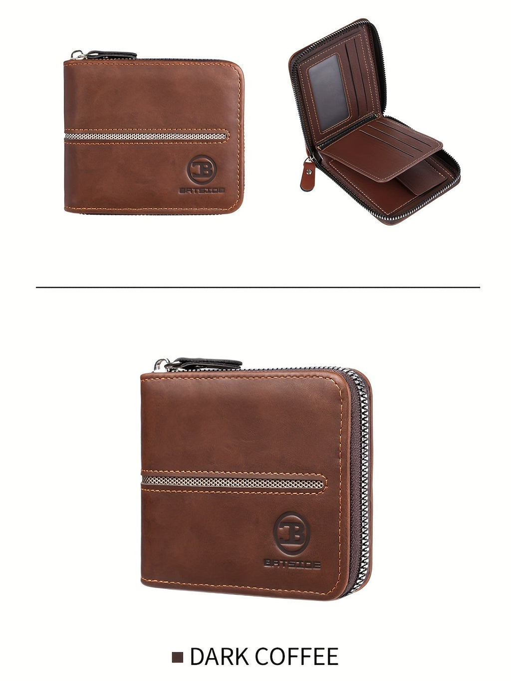 Compact Zippered Wallet for Men, 12 x 10 cm