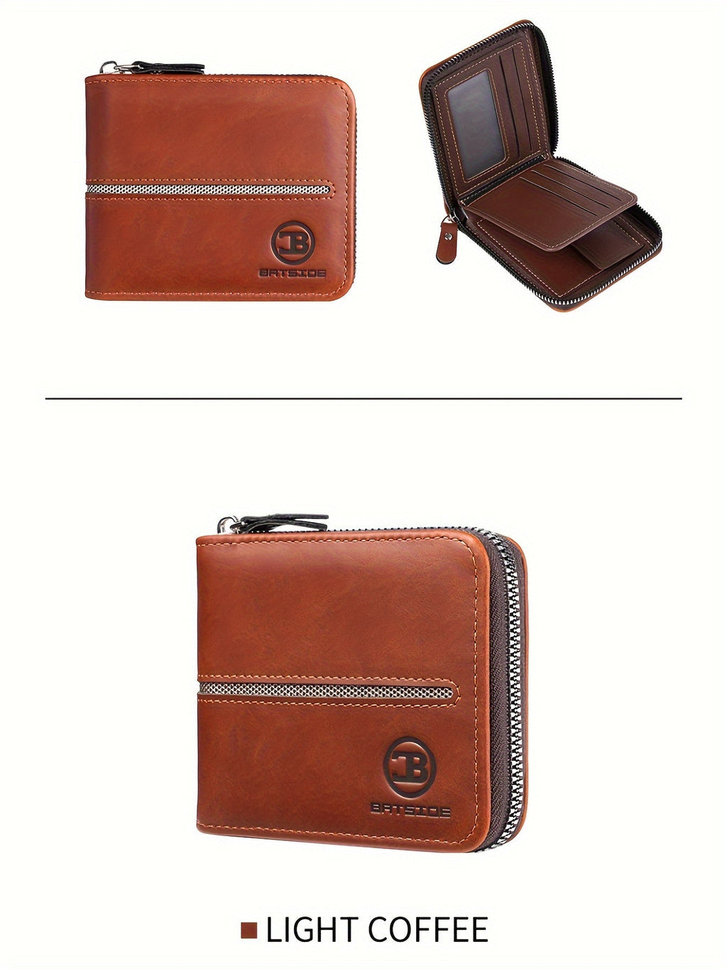 Compact Zippered Wallet for Men, 12 x 10 cm
