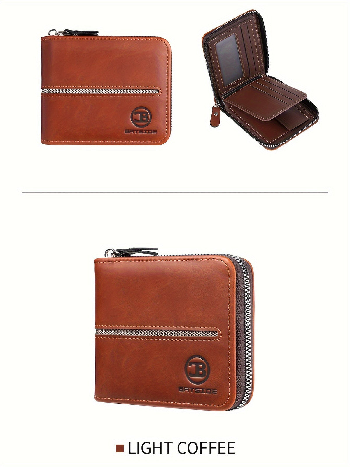 Compact Zippered Wallet for Men, 12 x 10 cm