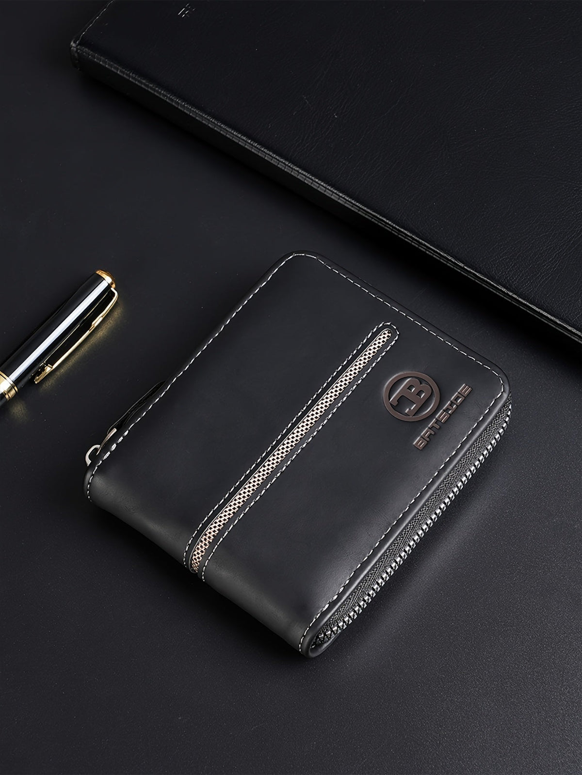 Compact Zippered Wallet for Men, 12 x 10 cm