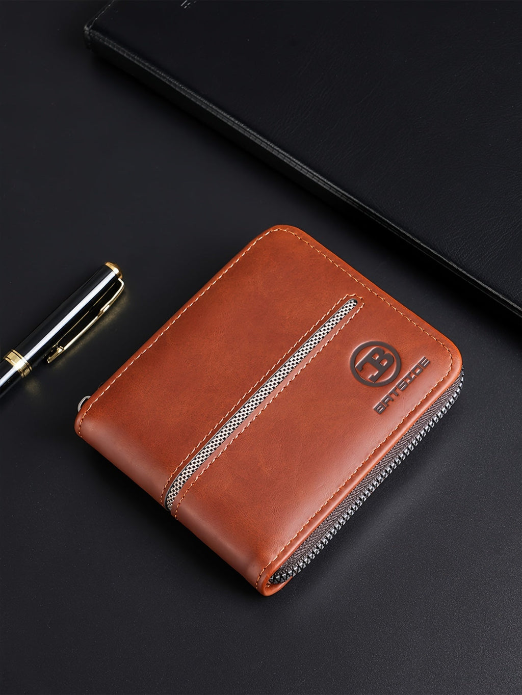 Compact Zippered Wallet for Men, 12 x 10 cm