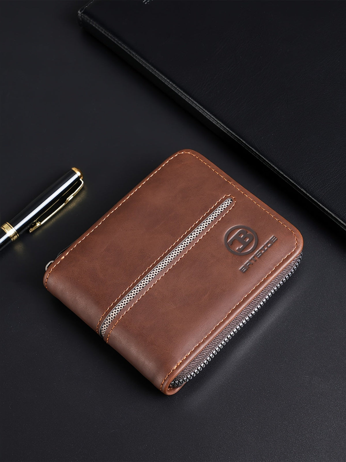 Compact Zippered Wallet for Men, 12 x 10 cm