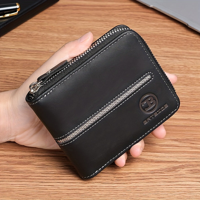 Compact Zippered Wallet for Men, 12 x 10 cm