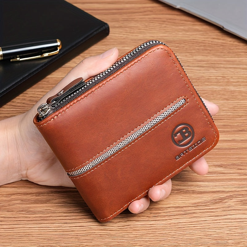 Compact Zippered Wallet for Men, 12 x 10 cm
