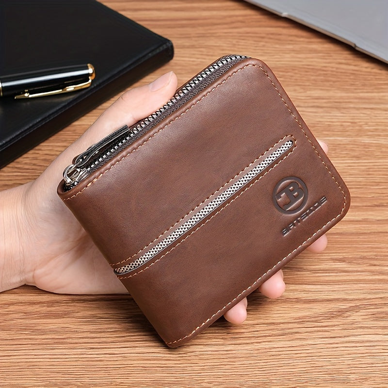 Compact Zippered Wallet for Men, 12 x 10 cm