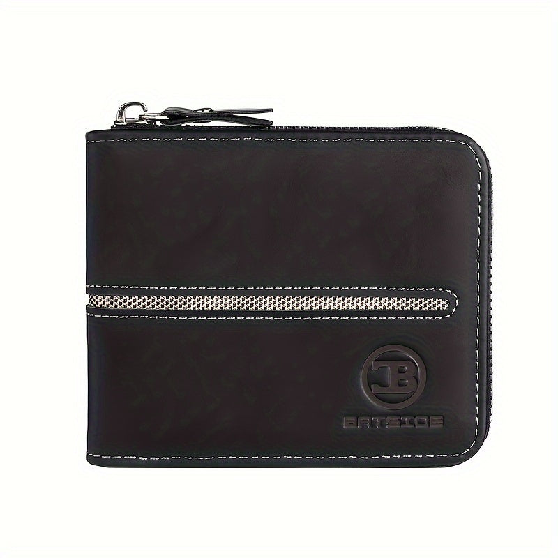 Compact Zippered Wallet for Men, 12 x 10 cm Image