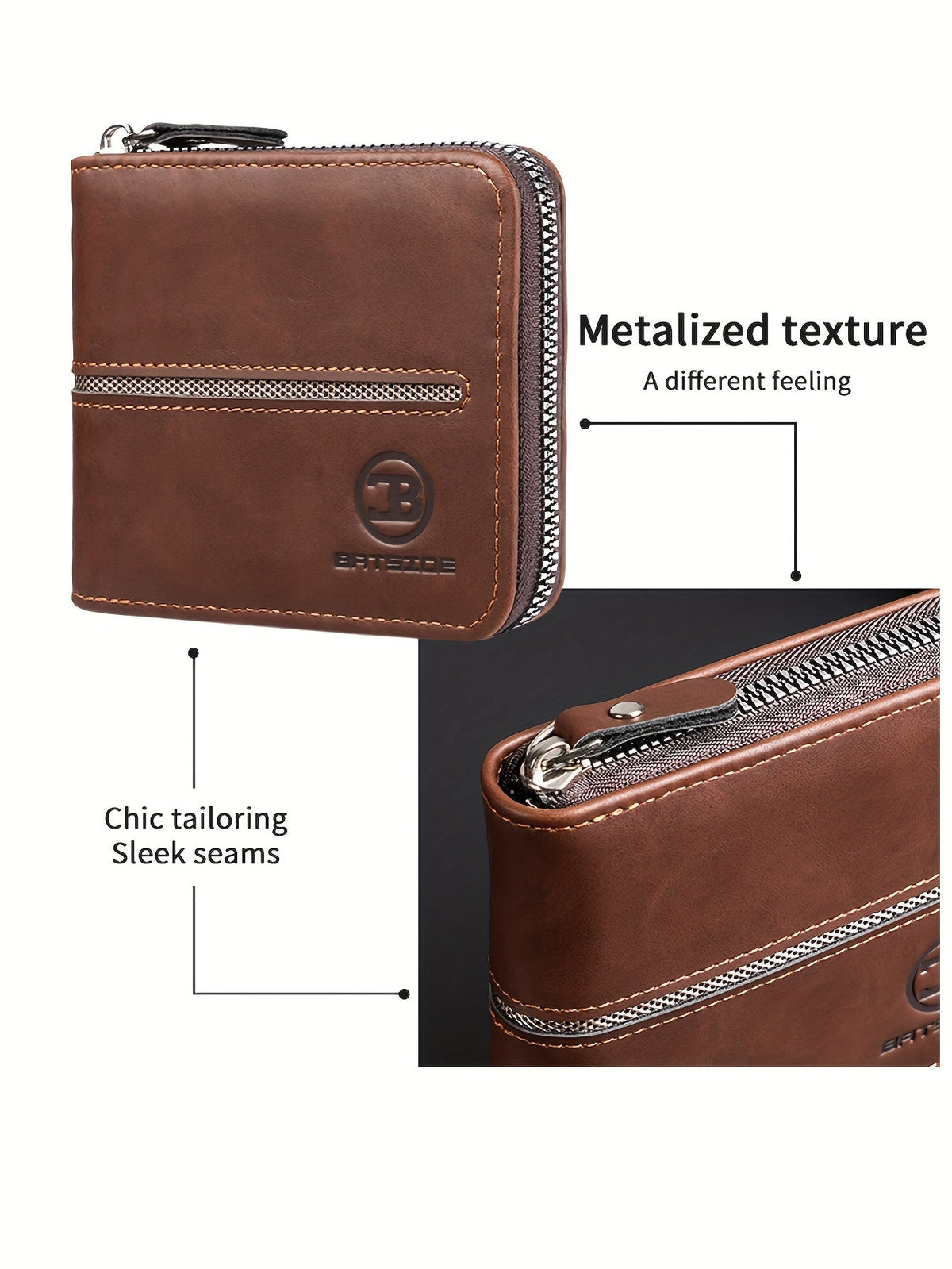 Compact Zippered Wallet for Men, 12 x 10 cm