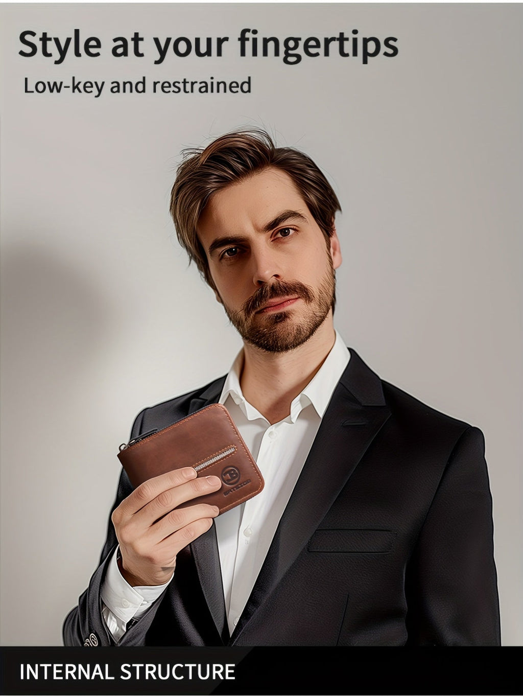Compact Zippered Wallet for Men, 12 x 10 cm