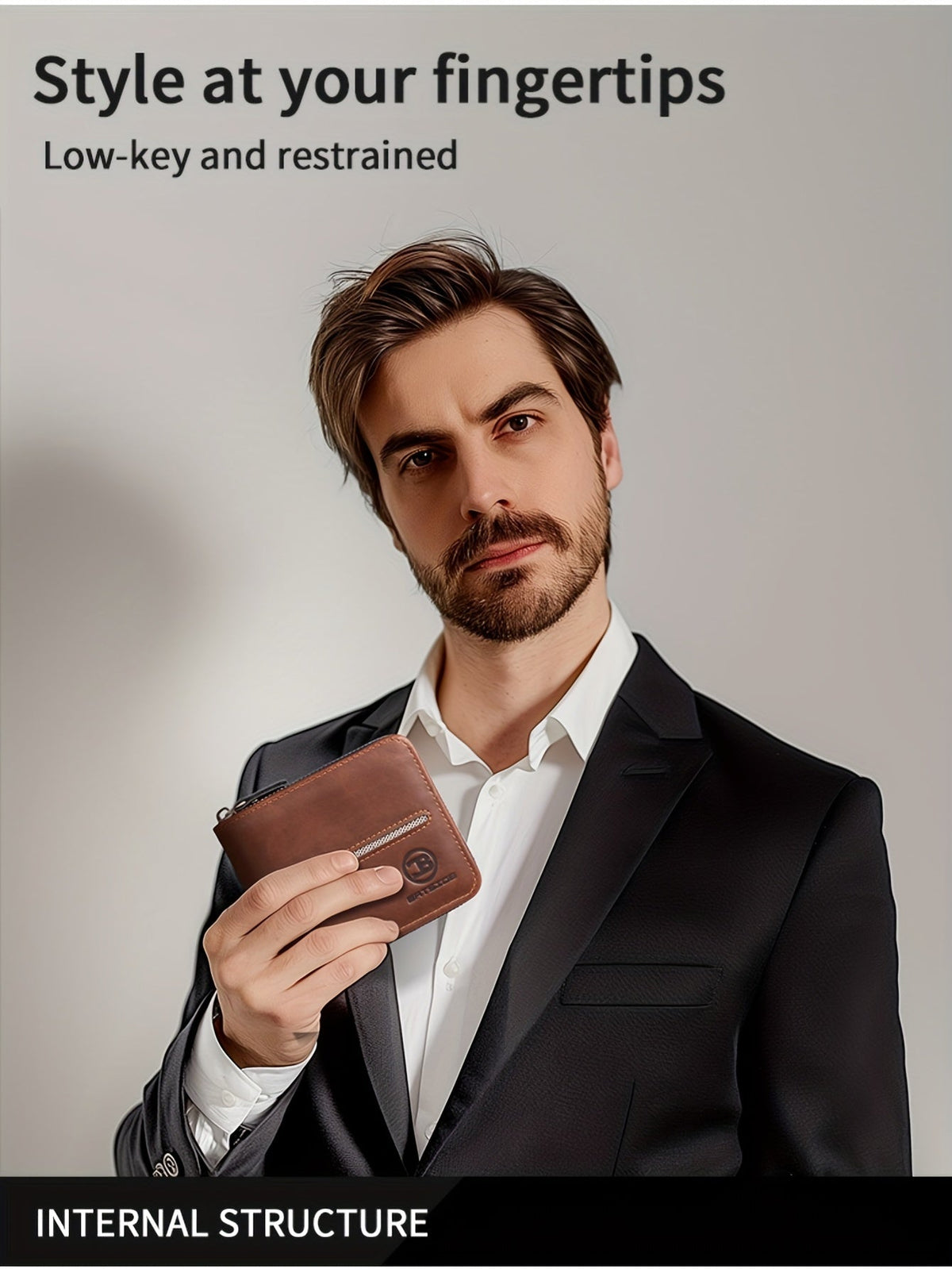 Compact Zippered Wallet for Men, 12 x 10 cm