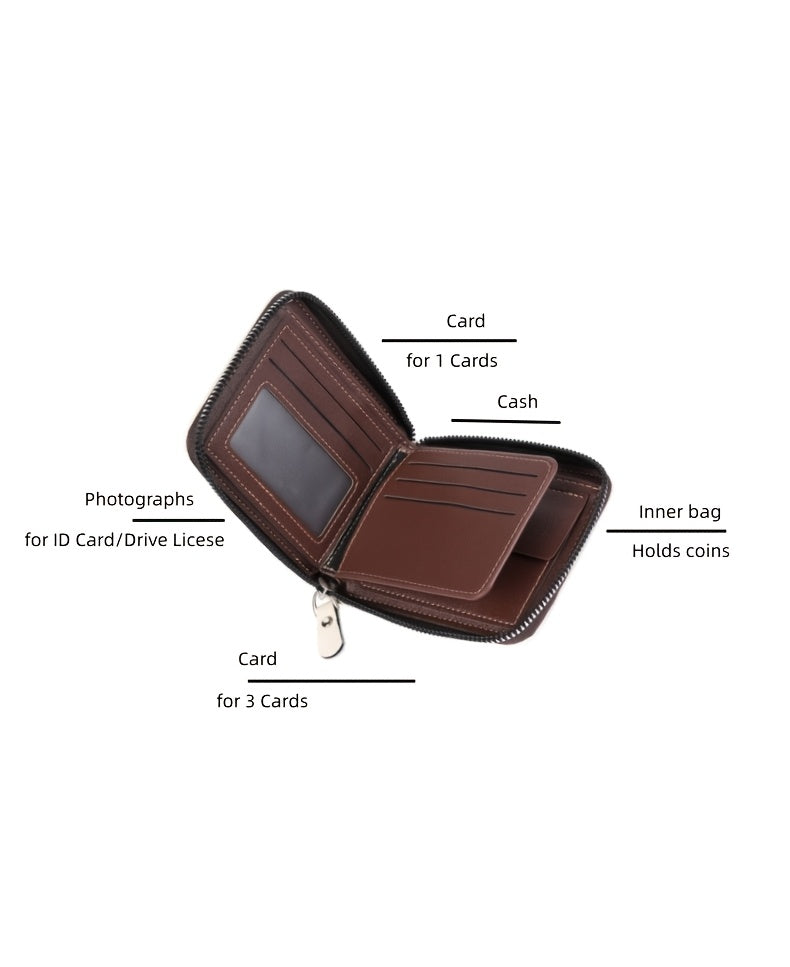 Compact Zippered Wallet for Men, 12 x 10 cm