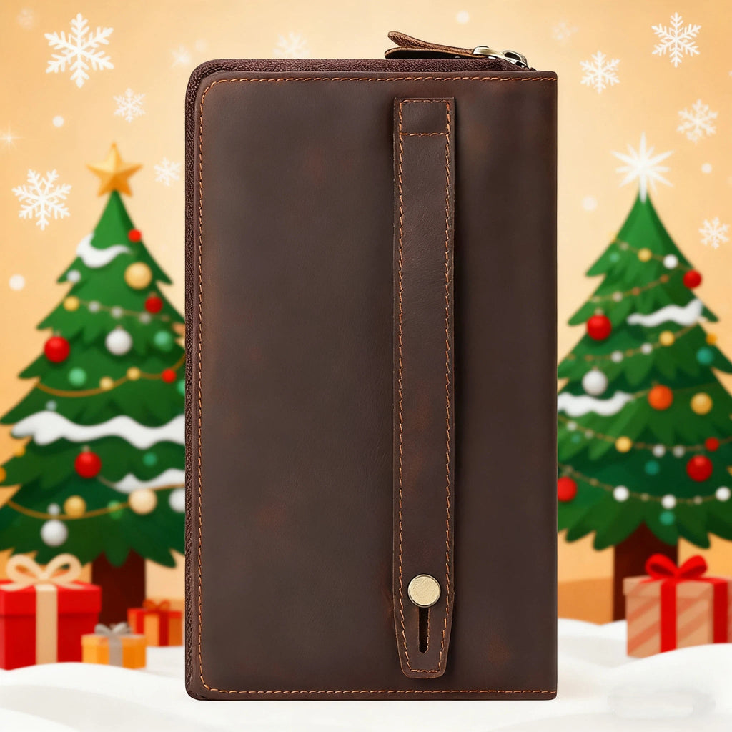 Men's Crazy Horse Leather Zip Wallet, 21 cm