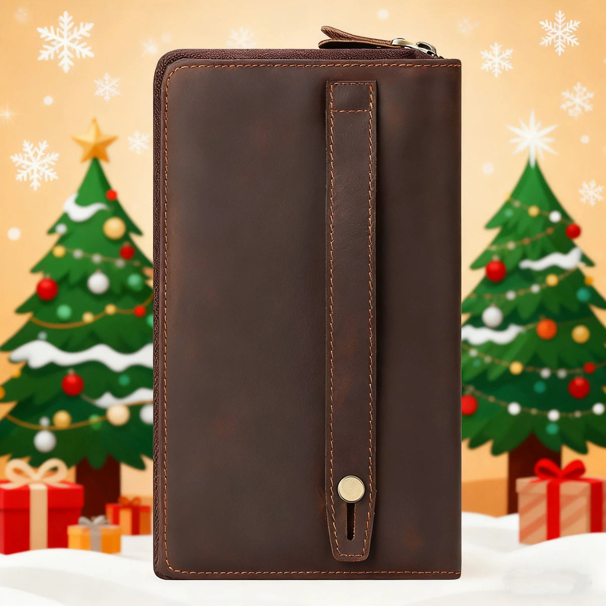 Men's Crazy Horse Leather Zip Wallet, 21 cm