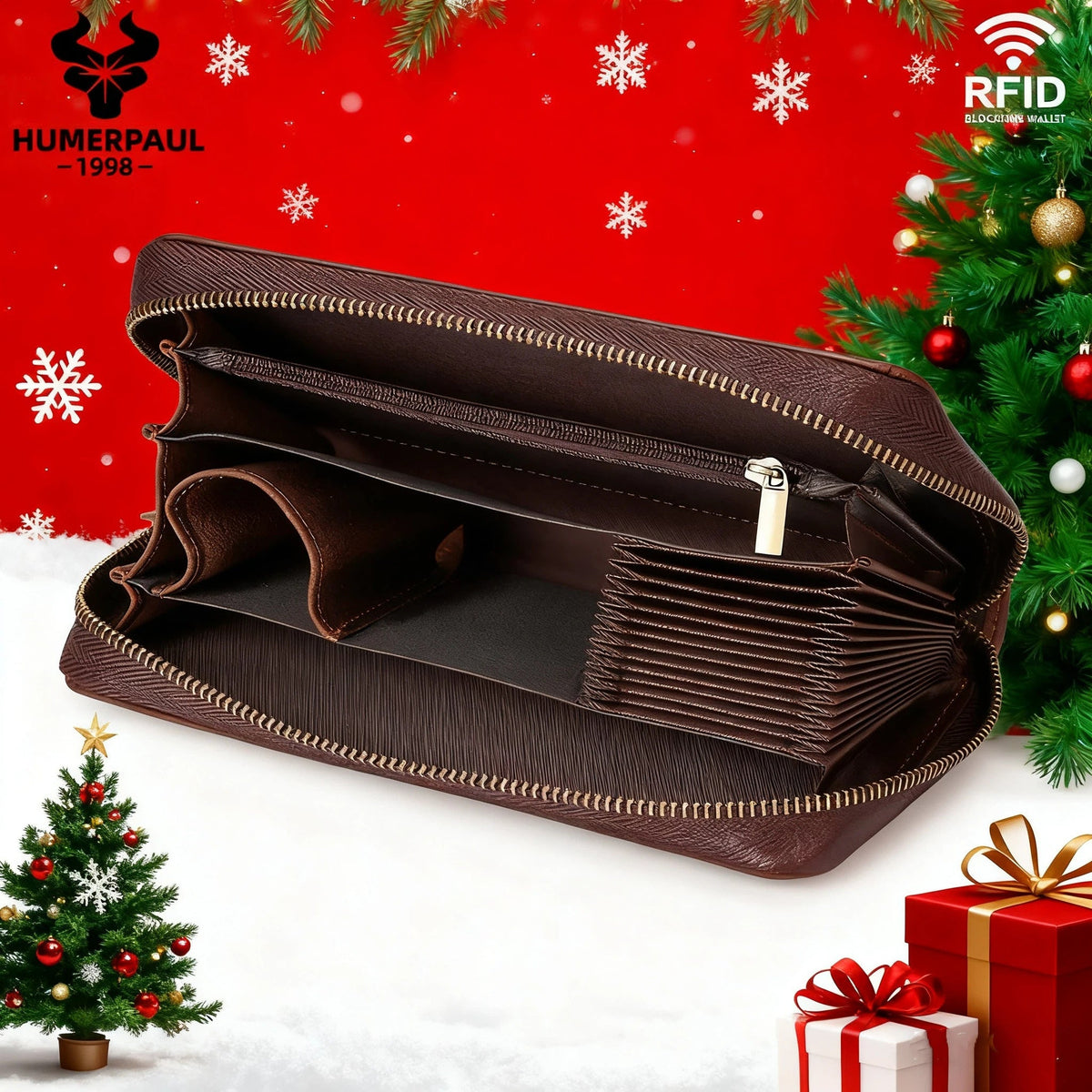 Men's Crazy Horse Leather Zip Wallet, 21 cm
