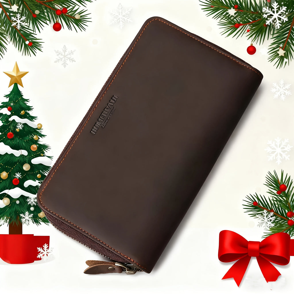 Men's Crazy Horse Leather Zip Wallet, 21 cm