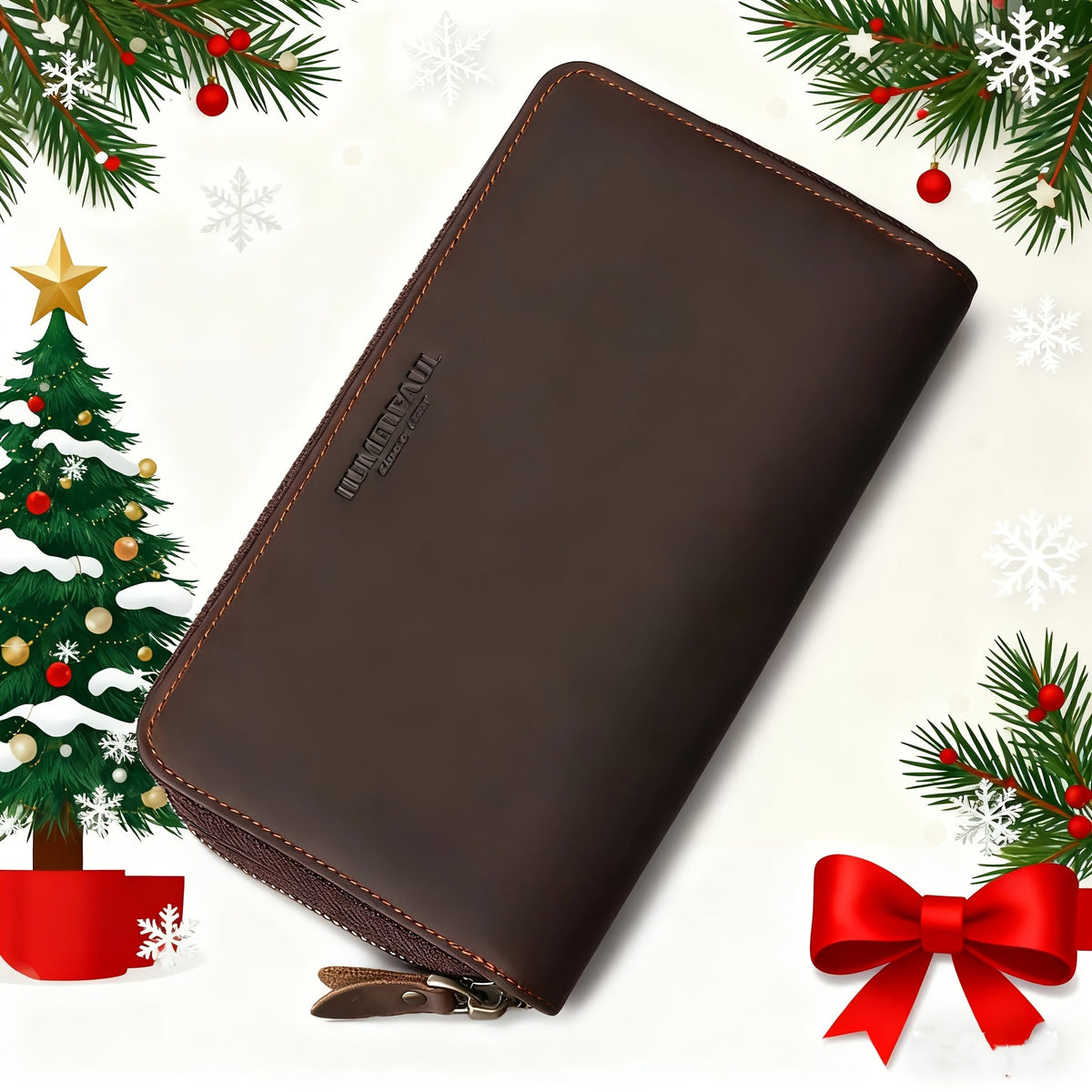 Men's Crazy Horse Leather Zip Wallet, 21 cm